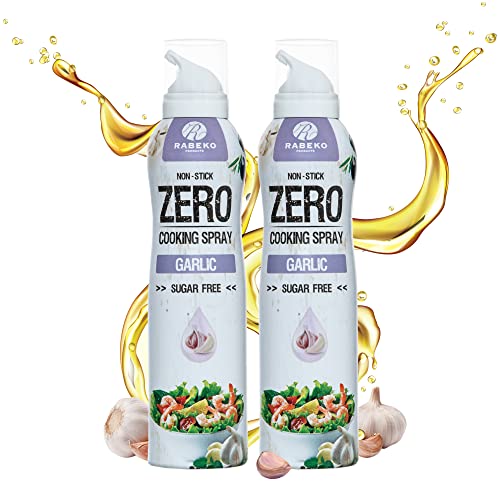 Rabeko Zero Kochspray kalorienarm | KNOBLAUCH | 800 Portionen,2 kcal pro Sprühstoß| Pfannenspray zum Braten,Grillen & Backen| ohne Zusätze,ohne Zucker |Gluten und Laktosefrei 2 x 200ml von Rabeko Products