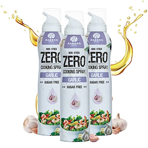 Rabeko Zero Kochspray kalorienarm | KNOBLAUCH | 800 Portionen,2 kcal pro Sprühstoß| Pfannenspray zum Braten,Grillen & Backen| ohne Zusätze,ohne Zucker |Gluten und Laktosefrei 3 x 200ml von Rabeko Products