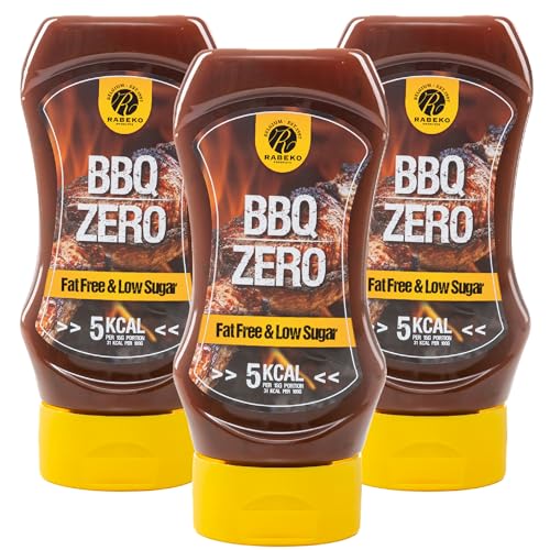 Rabeko Zero Sauce - American BBQ, 3 x 350ml ohne Zucker & wenig Fett - gesunde Low Carb Produkte kalorienreduziert fettreduziert für Salat, Pommes Frites, Burger, Grill - Gluten und Laktosefrei von Rabeko Products