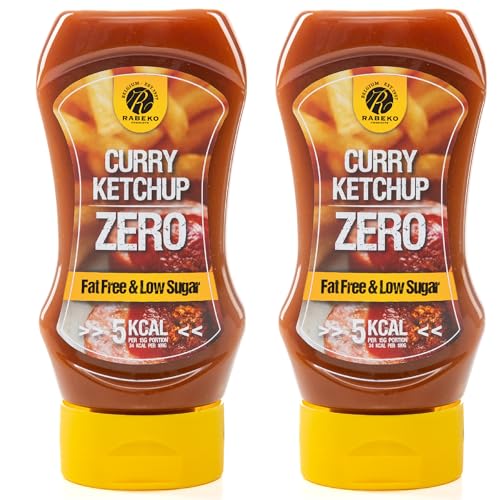 Rabeko Zero Sauce - Curry-Ketchup, 2 x 350ml ohne Zucker & wenig Fett - gesunde Low Carb Produkte kalorienreduziert fettreduziert für Salat, Pommes Frites, Burger, Grill - Gluten und Laktosefrei von Rabeko Products