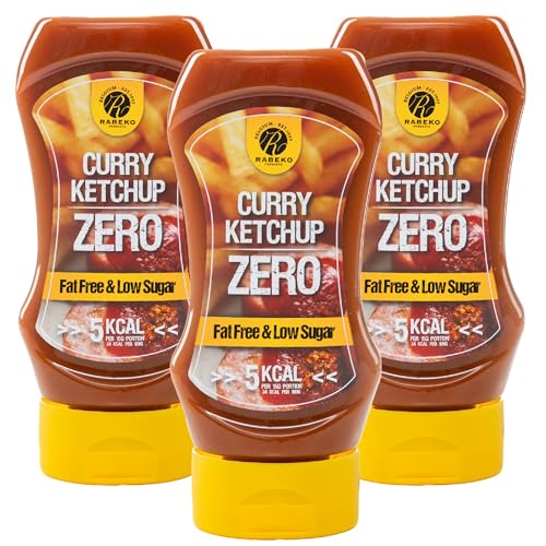 Rabeko Zero Sauce - Curry-Ketchup, 3 x 350ml ohne Zucker & wenig Fett - gesunde Low Carb Produkte kalorienreduziert fettreduziert für Salat, Pommes Frites, Burger, Grill - Gluten und Laktosefrei von Rabeko Products