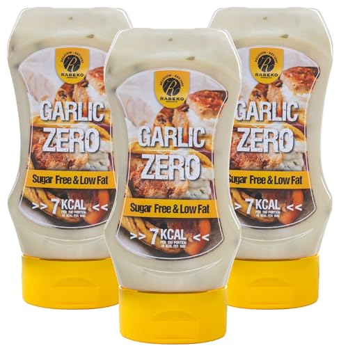 Rabeko Zero Sauce - Scharfes Knoblauch-Dressing, 3 x 350ml ohne Zucker & wenig Fett - gesunde Low Carb Produkte kalorienreduziert fettreduziert für Salat, Frites,Burger,Grill - Gluten und Laktosefrei von Rabeko Products