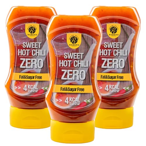 Rabeko Zero Sauce - Süßes scharfes Chili,3 x 350ml ohne Zucker & wenig Fett - gesunde Low Carb Produkte kalorienreduziert fettreduziert für Salat,Pommes Frites,Burger,Grill - Gluten und Laktosefrei von Rabeko Products