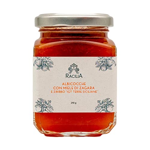 RACILIA Aprikosenmarmelade mit Orangenblütenhonig und Zibibbo - 100% Sizilianische Früchte, Glutenfrei, ohne Konservierungsstoffe, Italienisch - 240 g von Racilia