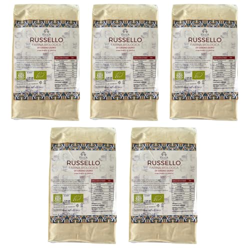 RACILIA Bio-Hartweizengrießmehl aus Russello – 100% Sizilianisches und Biologisches Urgetreide – Reich an Ballaststoffen und Proteinen (Packung mit 1x5) von Racilia