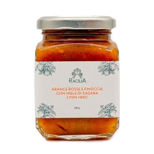 RACILIA Blutorangen- und Fenchelmarmelade mit Orangenblütenhonig und Schwarzem Pfeffer - 100% Sizilianische Marmelade, Glutenfrei, Italienisch - 240 g von Racilia