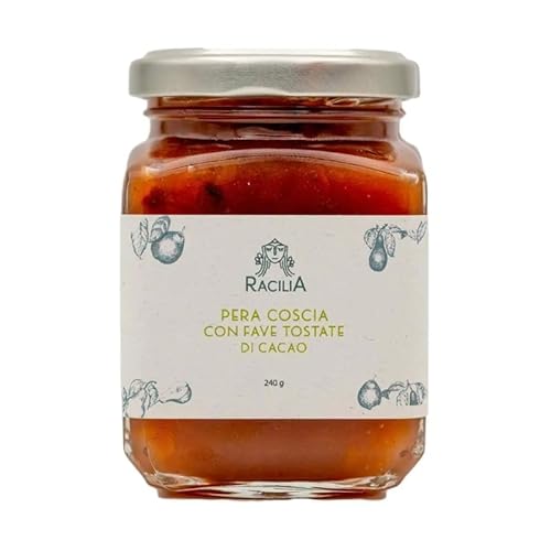 RACILIA Coscia-Birnenmarmelade mit Gerösteten Kakaobohnen - 100% Italienische Früchte, Glutenfrei, ohne Konservierungsstoffe, Sizilianische - 240g von Racilia