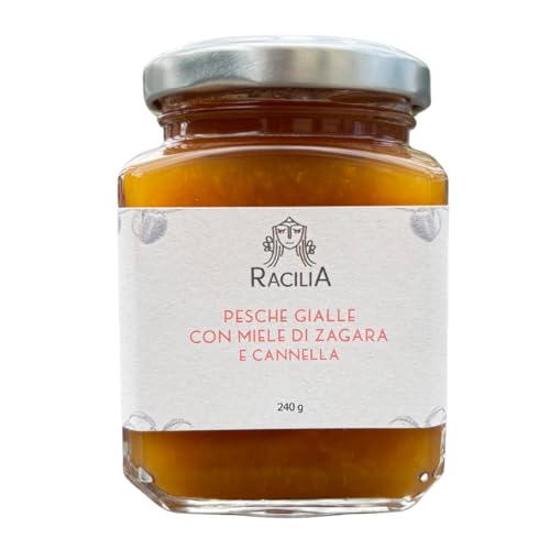 RACILIA Gelbe Pfirsichmarmelade mit Orangenblütenhonig und Zimt - 100% Sizilianische Marmelade, Glutenfrei, Italienisch - 240g von Racilia