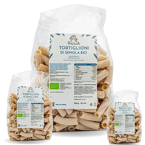 Russello Bio-Grieß-Tortiglioni - 100% sizilianischer und biologischer Weizen - Ökologische Packung - Packung mit 3x500 g von Racilia