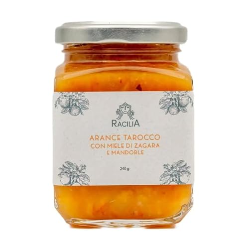 Sizilianische Tarocco-Orangenmarmelade mit Orangenblütenhonig und Mandeln - Sizilianische Marmelade, glutenfrei - 240g von Racilia