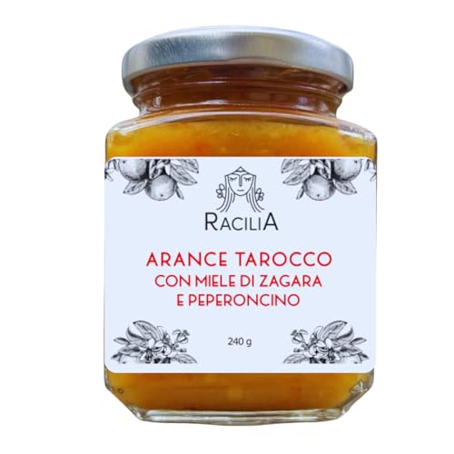 Tarocco Orangenmarmelade mit Orangenblütenhonig und Chilischote - 100% sizilianische Marmelade, glutenfrei - 240g von Racilia