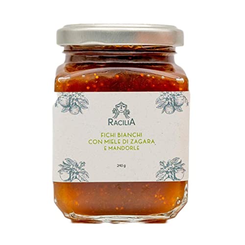 RACILIA Weiße Feigenmarmelade mit Orangenblütenhonig und Mandeln - 100% Sizilianische Früchte, Glutenfrei, ohne Konservierungsstoffe, Italienisch - 240 g von Racilia