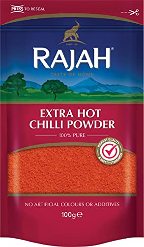 Rajah Chili extra scharf – Pikantes Chilipulver zum Würzen und Kochen – 1 x 100 g von Rajah