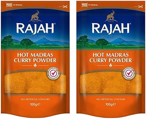 Rajah Hot Madras Currypulver – Aromatische Gewürzmischung mit intensiver Schärfe – 1 x 100 g (Packung mit 2) von Rajah