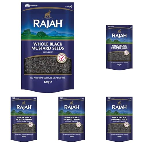 Rajah Senfsamen – Ganze, schwarze Senfkörner zum Würzen und Kochen – 1 x 100 g (Packung mit 5) von Rajah