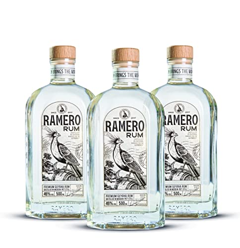 RAMERO weißer Rum Blanco 46% World Spirits GOLD Award 2022 prämiert (3x500ml) für (Mojito) Cocktails, süß, fruchtige Note von Honigmelone & Kokosnuss, Zuckerrohr aus Guyana gereift in Deutschland von Ramero