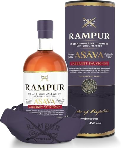 Rampur ASĀVA Cabernet Sauvignon Indian Single Malt Whisky 45% Vol. 0,7l in Geschenkbox von Hard To Find Whisky