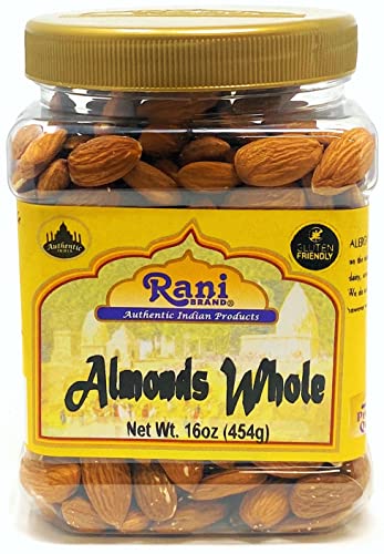 Rani Mandeln, Roh Ganz mit Haut (Ungekocht, Ungesalzen) 16oz (1lb) 454g PET-Glas ~ Alles Natürlich | Vegan | Glutenfreundlich | Frisches Produkt aus den USA ~ Kalifornische Geschälte Mandeln von Rani Brand Authentic Indian Products