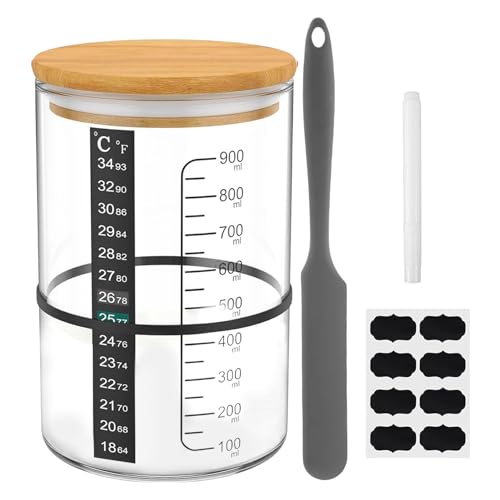 Sauerteig Starter Set, Sauerteig Glas, Sauerteig Starter, Sourdough Starter Kit, Sauerteig Starter Glas, Wiederverwendbares Backzubehör mit Thermometer und Glasschaber für einfaches Brotbacken von Ranley