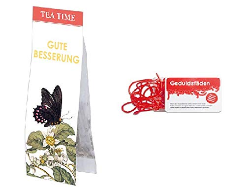 " Tea Time - Gute Besserung + Geduldsfäden " | Kräutertee + 24g Fruchtgummi-Schnüre Erdbeergeschmack von Rannenberg & Friends