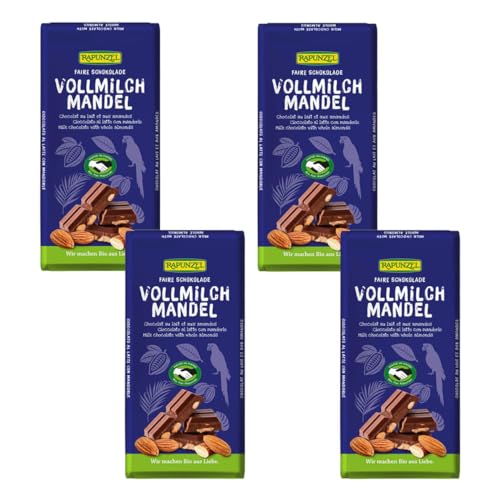 RAPUNZEL Vollmilch Schokolade mit ganzen Mandeln HIH - 200g, 4er Pack (4 x 200 g) - Bio von Rapunzel