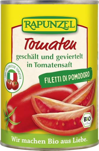 Tomaten geschält und geviertelt in der Dose von Rapunzel