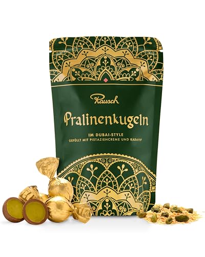 Rausch Pralinenkugeln Dubai Style – Dubai Pralinen mit zartschmelzender heller Schokolade, cremiger Pistazienfüllung und knusprigem Kadayif – 120g Packung mit 12 edlen Pistazien Pralinen von Rausch