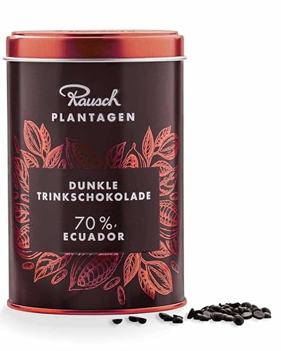 Rausch Trinkschokolade Kuvertüre 300 g – Dunkle vegane Schokolade Ecuador 70% – Geschenkdose gefüllt mit Edelkakao-Perlen – Heiße Schokolade & Kuvertüre für zu Hause von Rausch