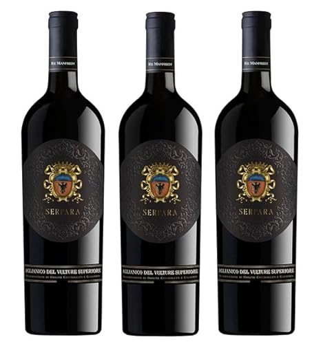 3x 0,75l - 2016er - Re Manfredi - Vigneto Serpara Aglianico del Vulture Superiore D.O.C.G. - Basilicata - Italien - Rotwein trocken von Re Manfredi