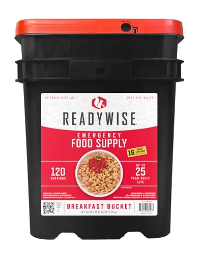 ReadyWise, 120 Portionen MRE, Notration, Frühstück, Essensset zum Mitnehmen, 4 Rezepte, Gefriergetrocknet, Langlebige Lebensmittelversorgung, 25 Jahre Haltbarkeit, Notfallnahrung von ReadyWise