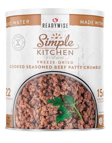 ReadyWise Simple Kitchen Seasoned Hackfleisch Crumbles, gefriergetrocknetes Fleisch in Dosen, 22 Portionen von ReadyWise