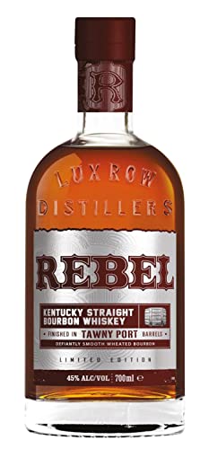 Rebel Bourbon Tawny Port Barrel Finish Whiskey | Bourbon mit hohem Weizenanteil | Finish in ehemaligen Tawny Port Fässern | Noten von getrockneten Früchten, Mandeln & Honig | 1 x 700ml von Rebel