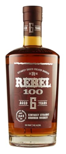 Rebel 100 6YO Whiskey | 6 Jahre lang gereifter Kentucky Straight Bourbon | Abgefüllt mit 100 Proof (50% vol.) | Noten von dunklen Früchten, Zitrus & Eichenholz | Samtig weiches Finish | 1 x 700ml von Rebel