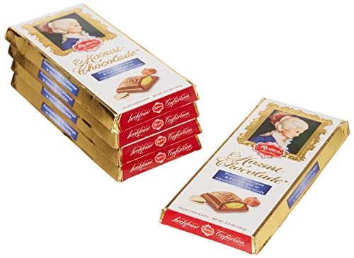 Reber Constanze Mozart-Chocolade, Alpenmilch-Schokolade, Pistazien-Marzipan, Haselnuss-Nougat, Tolles Geschenk, 5 x 100 g Tafeln von Reber