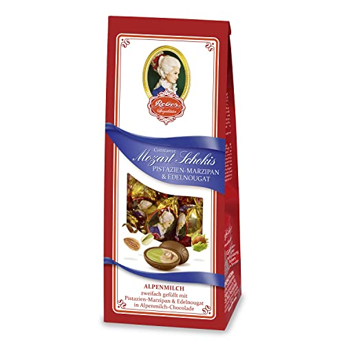 Reber Constanze Mozart-Schokis, Mini-Pralinés, Alpenmilch-Schokolade, Haselnuss-Nougat, Pistazien-Marzipan, Tolles Geschenk, 4 x 100 g von Reber