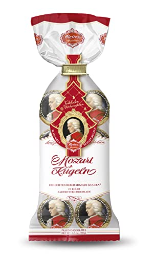 Reber Echte Reber Mozart-Kugeln, Weihnachts-Edition, Pralinen aus Zartbitter-Schokolade, Marzipan, Nougat, Ideales Weihnachtspräsent, 3 x 8er-Confiserie-Tüten von Reber