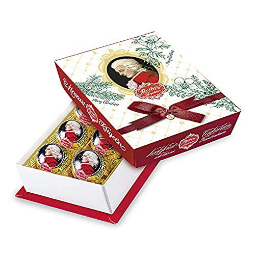 Reber Echte Reber Mozart-Kugeln, Weihnachts-Edition, Pralinen aus Zartbitter-Schokolade, Marzipan, Nougat, Ideales Weihnachtspräsent, 4 x 6er-Packungen von Reber