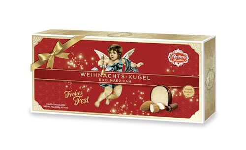 Reber Edelmarzipan-Kugeln – 10er Packung in der Weihnachts-Edition – Kugeln aus Zartbitter-Schokolade und Marzipan von Reber