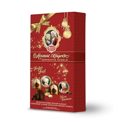 Reber Gemischte Kugeln – 2 x 10er Packung in der Weihnachts-Edition – Echte Reber Mozart-Kugeln, Constanze Mozart-Kugeln und Trüffel-Kugeln von Reber