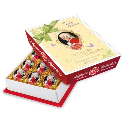 Reber Mozart-Barock, Echte Reber Mozart-Kugeln, Oster-Edition, Pralinen aus Zartbitter-Schokolade, Marzipan, Nougat, Tolles Geschenk, 12er-Packung von Reber