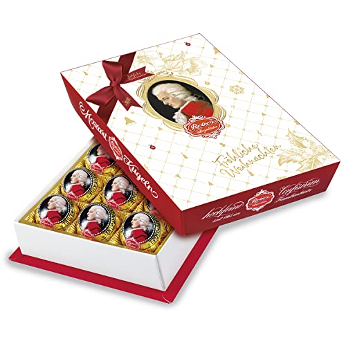 Reber Mozart-Barock – 15er Packung in der Weihnachts-Edition – Echte Reber Mozart-Kugeln aus Zartbitter-Schokolade, Marzipan und Nougat von Reber