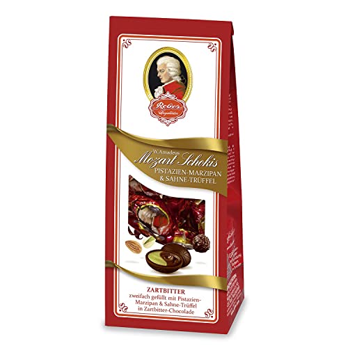 Reber Mozart-Schokis, Mini-Pralinés, Zartbitter-Schokolade, Sahne-Trüffel, Pistazien-Marzipan, Tolles Geschenk, 4 x 100 g von Reber