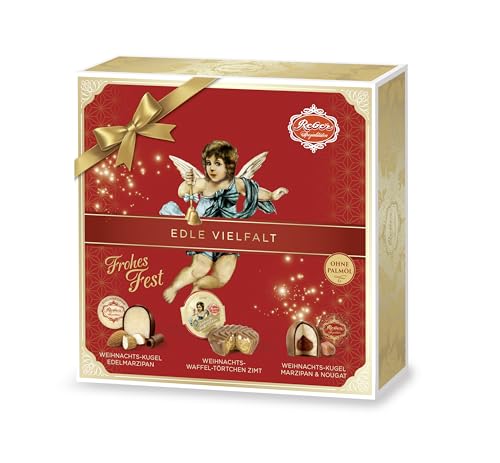 Reber Quadratpackung – 9er Packung in der Weihnachts-Edition – Weihnachtsmischung mit Marzipankugeln, Weihnachtskugeln und Zimt-Törtchen von Reber