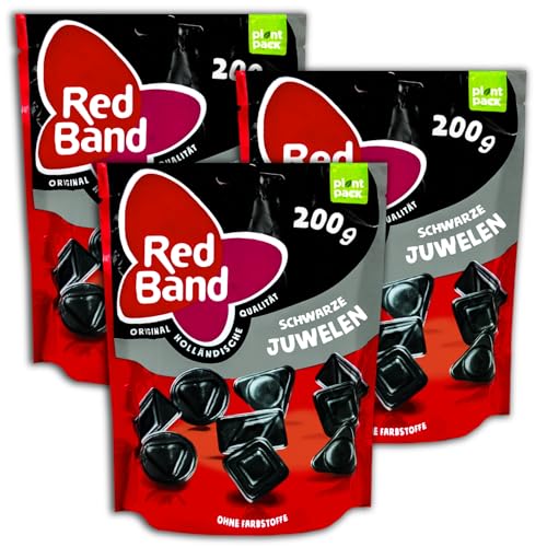 3 er Pack Red Band Schwarze Juwelen 3 x 200g Original holländisches Salzlakritz von Red Band