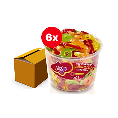 Red Band Fruchtgummi Schnuller - Großpackung: 6er Pack (6 x 1,2 kg Dose) – Weingummi - Zwei Frucht-Geschmäcker in jedem Stück - Für extralangen Snack-Spaß - Holländische Qualität von Red Band