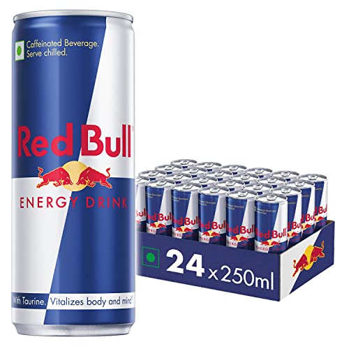 Red Bull Energy Drink, 250 ml Dosen (24 Stück), ohne Konservierungsstoffe, Weizenfrei, geeignet für Veganer, Vegetarier, Halal von Red Bull