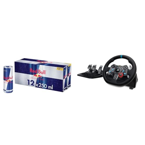 Red Bull Energy Drink Dosen Getränke 12er Palette + Logitech G G29 Driving Force Racing Wheel und Bodenpedale - Schwarz von Red Bull