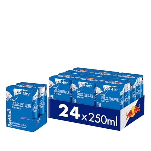 Red Bull Energy Drink Sea Blue Edition, 6x4er Pack Dosen, Getränke mit Juneberry Geschmack, EINWEG (24x250ML) von Red Bull