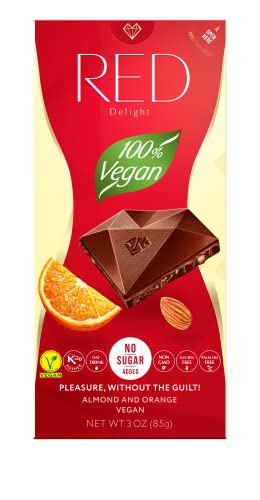 RED Vegane Schokolade Haferdrink Mandel und Orange - ohne Zuckerzusatz, 85g von KDJMDL