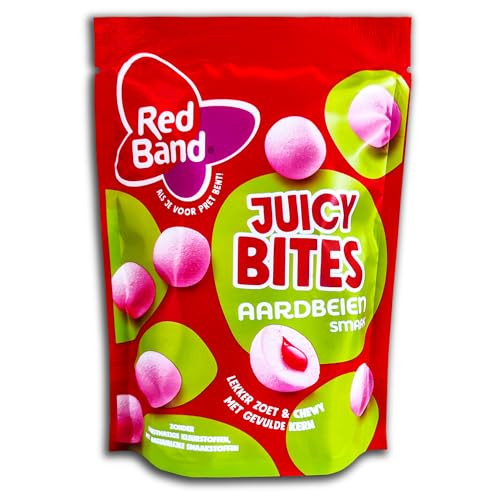 2 er Pack Red Band Juicy Bites Aardbeien 2 x 145g Kaubonbons mit flüssigem Kern und Erdbeergeschmack von RedBand